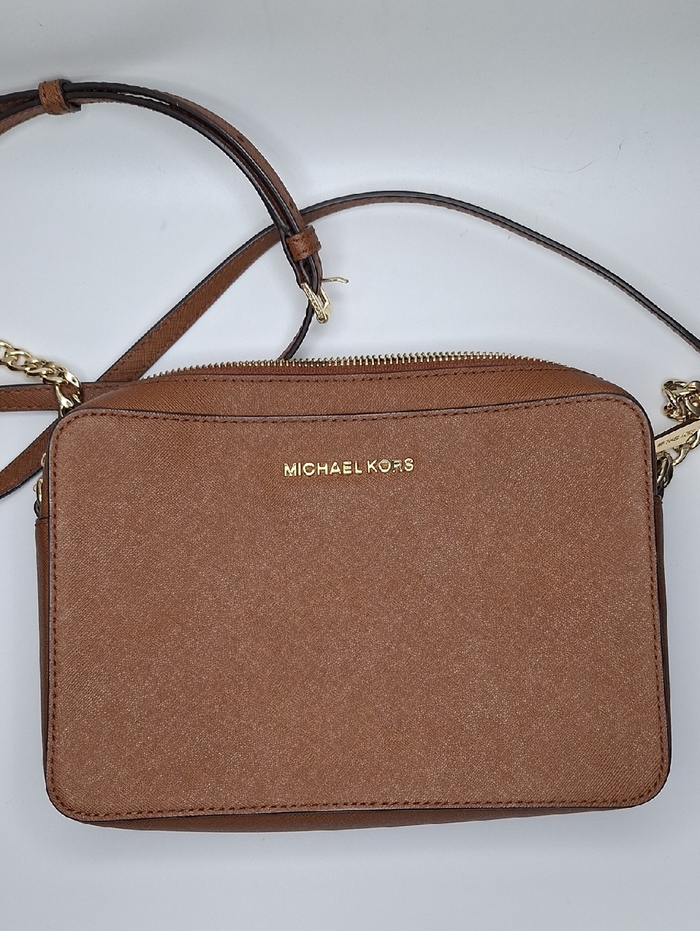 Michael Kors Brown Saffiano Leather Crossbody Camera Bag
